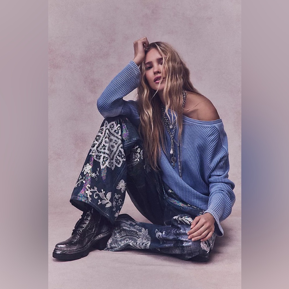 New Free People We The Free Tinsley Printed High-Rise Illusions Jeans Lace Sz 27